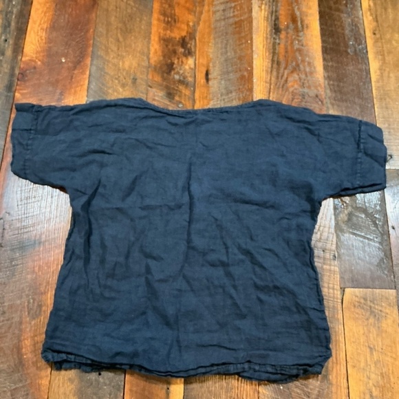 Francesca Bettini 100% Linen Short Sleeve Top Navy Blue Size L Made in Italy - Picture 2 of 5